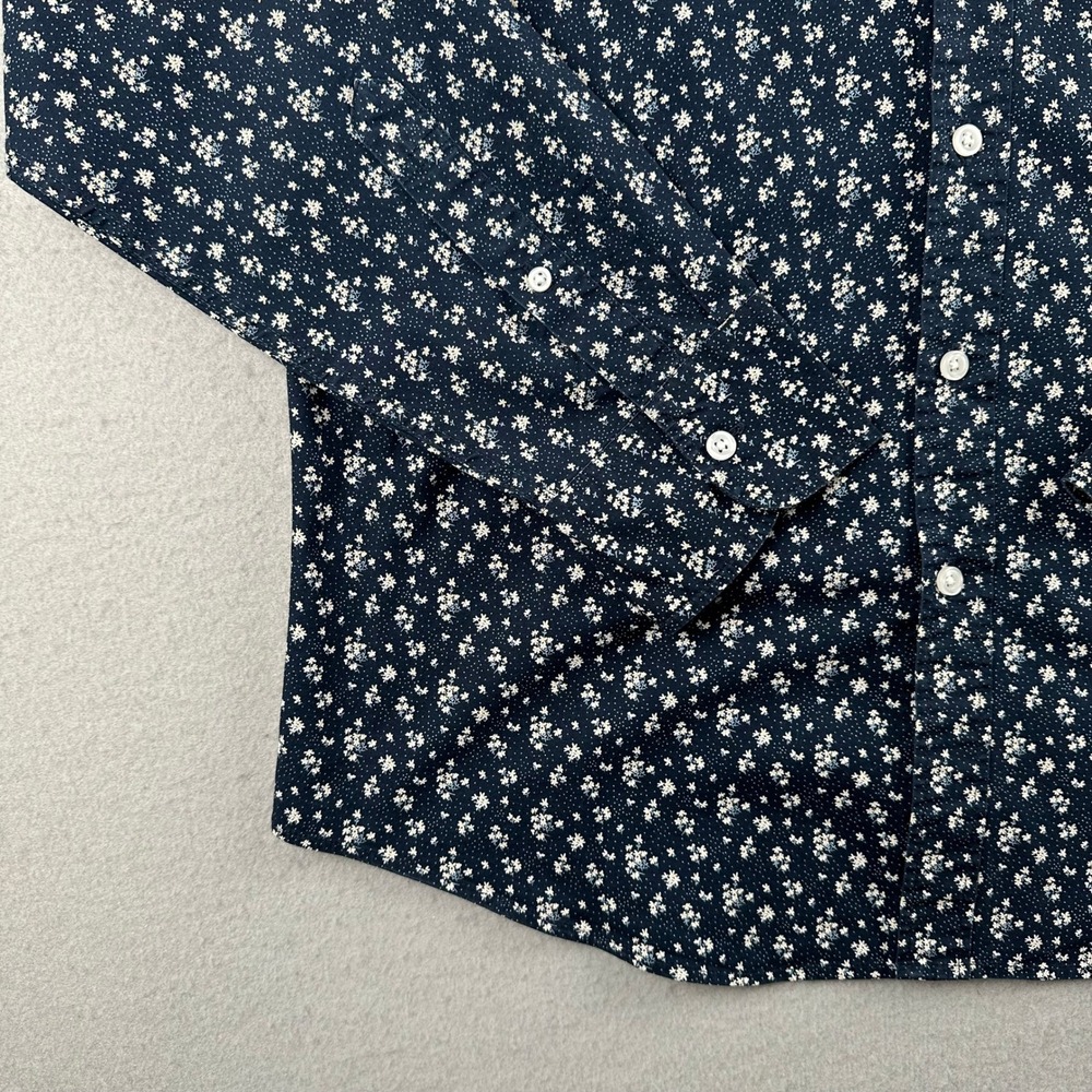 J.Crew Flex Washed Shirt Mens L Navy Blue Floral Slim Untucked BE212 Stretch - Picture 4 of 9